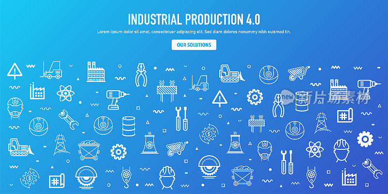 Industrial Production Index Outline Style Web Banner Design